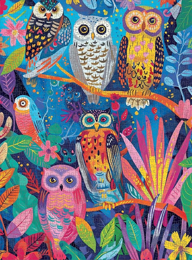 Cross & Glory - Hootenanny: Birds in Paradise - 1000 Piece Jigsaw Puzzle for Adults | Vibrant Indian Garden & Owl Design | Challenging and Artistic
