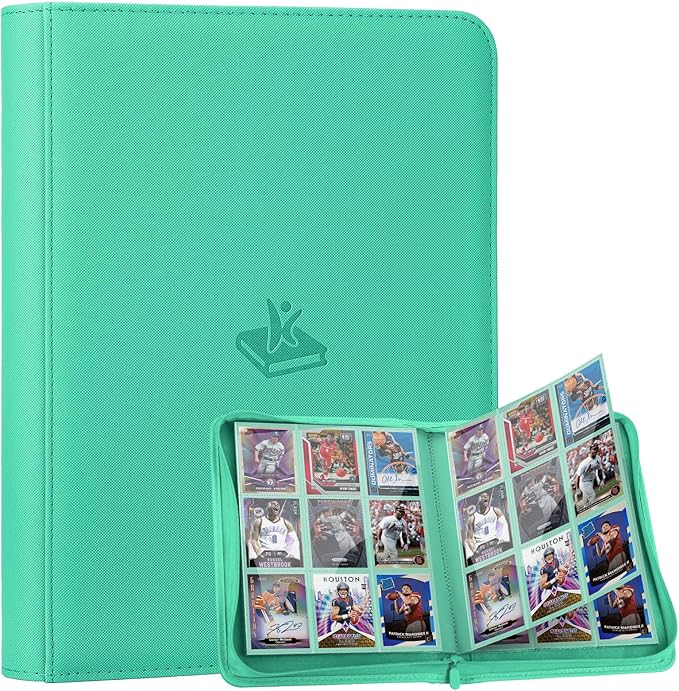 Trading Card Binder 9 Pocket, 360 Pockets Double-Sided Card Album, Premium PU Leather Zipper Card Holder for MTG, TCG, Sports & Game Cards, Must-Have for Collectors（Light Green）