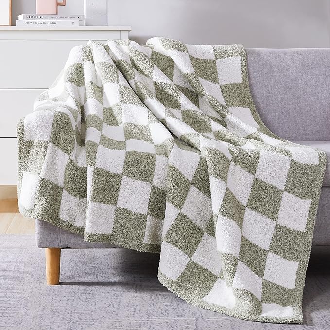Soft Checkered Throw Blanket for Couch-Cozy Warm Knitted Blankets | Lightweight Warm Fluffy Decor for Women, Mom, Her & Girls, Sofa, Chair, Bed, 50x60in, Sage Green