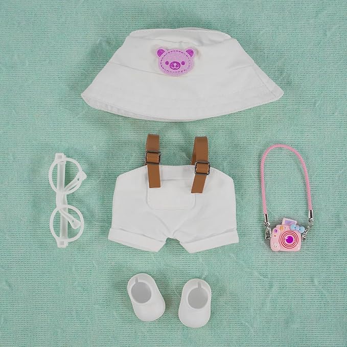 iBayda 17cm Fashion Doll Clothes & Accessories Set Include: Hat, Overall, Shoes, Glasses and Bag- Cute Clothes for Dress up Unique Style (Doll Not Included), White