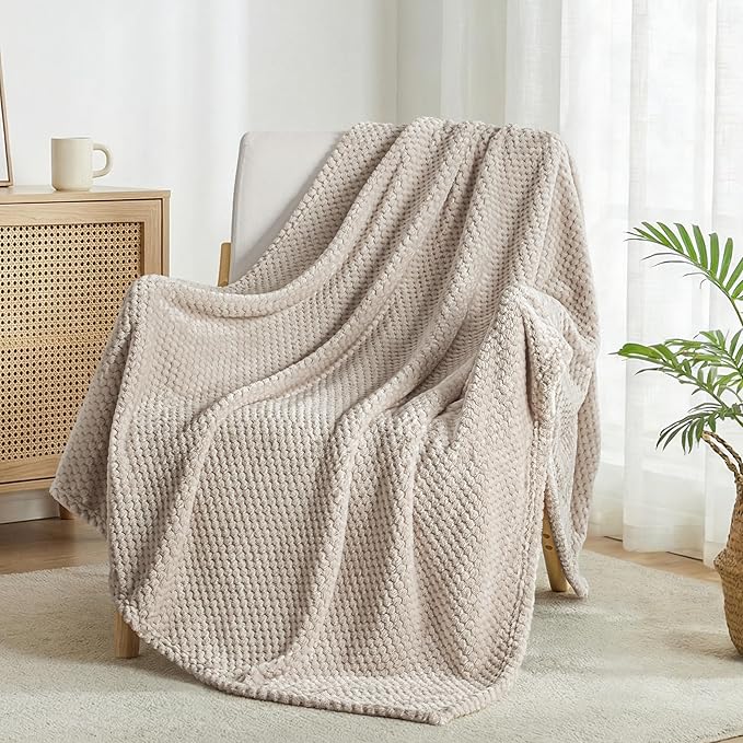 Exclusivo Mezcla Soft Waffle Fleece Bed Blanket King Size, Tan | Lightweight Plush Blanket for Bed, Bedroom, Cozy Flannel with Waffle Texture, Stylish Home Decor, All Season, 104x90 Inches