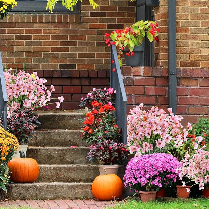 ColoPlay 24 Bundles Peach Artificial Flowers for Outdoors, Fake Flowers | Fake Plants Outdoors, UV Resistant Faux Flowers for Indoor Outside Garden Porch Window Box Home Wedding Farmhouse