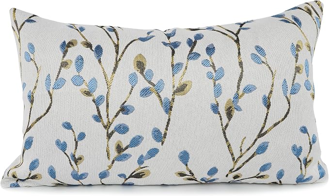 YOUR SMILE Classical Embroidery Jacquard Blue Square Decorative Throw Pillow Case Cushion Cover,12x20 inch