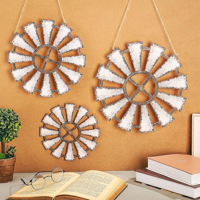 Yookeer 3 Pcs Wood Windmill Wall Decor Rustic Farmhouse Decor,Farmhouse | Country Farm Wall Art, Cottage Home Decorations, For Kitchen Living Room Bedroom Nursery