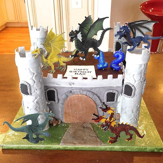 Large Dragon Toys, 6Pcs Dragon Action Figures Set Plastic Flying Dragon Figurines Toy for Kids Adults, Realistic Ancient Dragon Toys Cake Toppers for Kids Children Adults Birthday Party Decorations