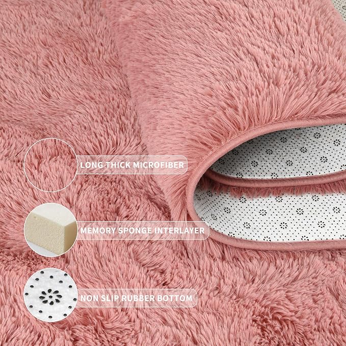 Tepook Blush Pink Area Rugs for Living Room Girls Bedroom, 8x10 Fluffy Shaggy Dusty Pink Rug for Kids Room Playroom, Plush Shag Non-Slip Carpet for Nursery Dorm Classroom, Cute Rose Beige Rug