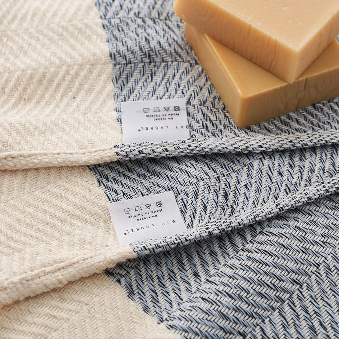 BAY LAUREL Turkish Hand Towel – Pack of 2 | Soft & Absorbent Decorative Towels for Bathroom, Hand, Face, Hair, Gym, Yoga, SPA, Kitchen & Tea | Boho Decor(Light Blue, Herringbone 15x26 Inches(Set of 2)