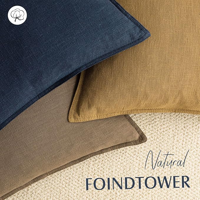 Foindtower Pack of 2, Decorative Linen Soild Throw Pillow Covers Soft Accent Lumbar Cushion Case Boho Farmhouse Pillowcase for Couch Sofa Bedroom Living Room Home Decor 12 x 20 Inch Light Brown