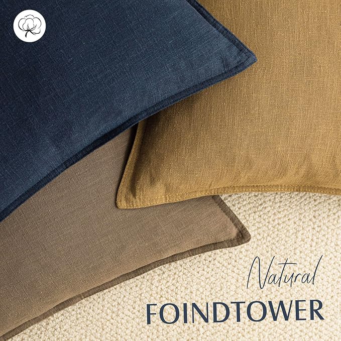 Foindtower Pack of 2, Decorative Linen Solid Throw Pillow Covers Soft Accent Cushion Case Boho Farmhouse Neutral Pillowcase for Chair Couch Sofa Bedroom Living Room Home Decor 18 x 18 Inch Light Brown