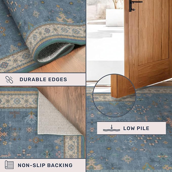 Hazo Haus Boho 8x12 Large Area Rugs for Living Room - Eclectic Dusky Blue Rug for Bedroom Under Bed, Dining Room Under Kitchen Table, Washable Soft Non Slip Unique Colorful Indoor Décor