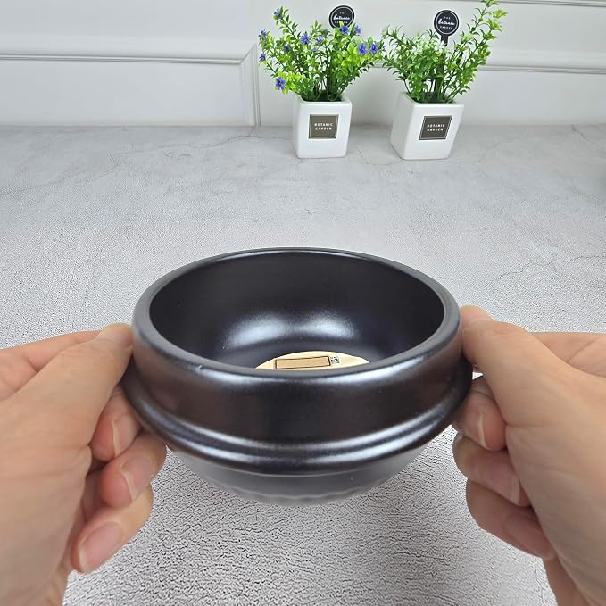 Korean Hot Pot Ttukbaegi 5.5 Inch Clay Cooking Bowl, Direct Fire Safe Ceramic Stew Pot for Soup, Rice, Noodle, Microwave & Dishwasher Safe Earthenware, Made in Korea, Black Mini Casserole