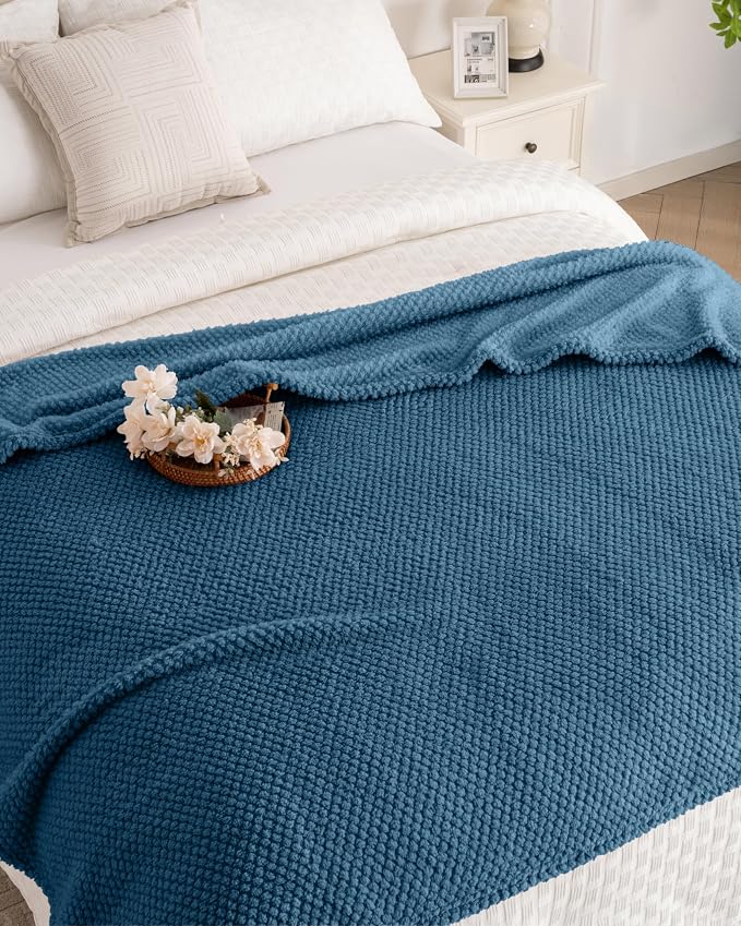 Blue Soft Fleece 300GSM XL Throw Blanket for Couch Cozy Flannel Room Decorative Blankets, Lightweight Plush Blanket for Bed Sofa, 50x70