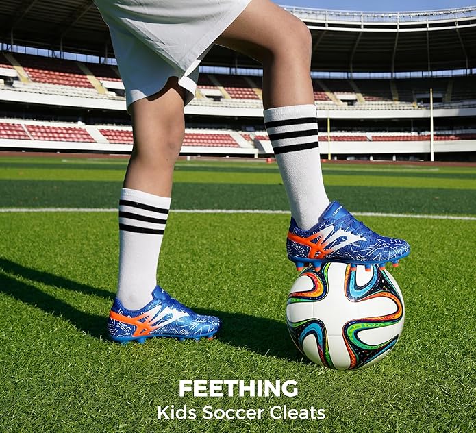 Kids Soccer Cleats Firm Ground - Lightweight Breathable Football Shoes for Boys Girls Youth Outdoor Training on Natural Grass