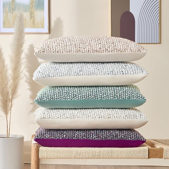 Allorry Soft Wool Decorative Throw Pillow Covers 18x18 Green SY011D18 | Cozy Soft Touch,Neutral Textured Boho Cushion Covers for Modern Farmhouse Sofa Bedroom Living Room Decor