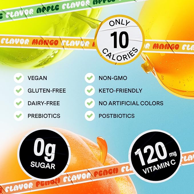 Dally Variety Konjac Jelly, Mango Peach Apple, 10 Pouches, Fruit Snack | Sugar free, keto and gluten free; prebiotics, postbiotics and vitamin C for skin and immune health