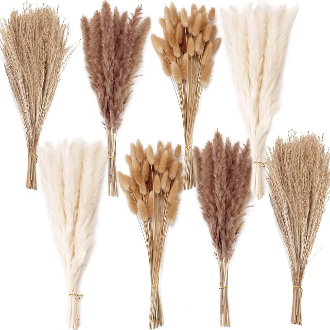 200PCS Dried Flower Bouquet – Pampas Grass, Floral Decor for Home, Wedding, and Boho Style | Perfect for Vases, Fall, Spring, Summer, and Winter Arrangements