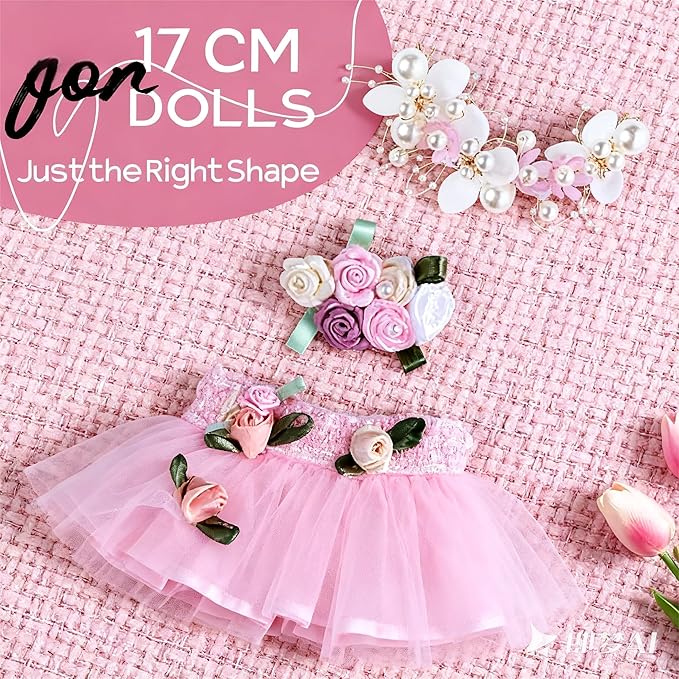 Clothes for LABUBU 17cm Dolls(No Doll -5 Set Outfit 17cm Doll Clothes for Labooboo ,Clothes Set for LABUBU Dress Up,Labubu Accessories with Flower Headband