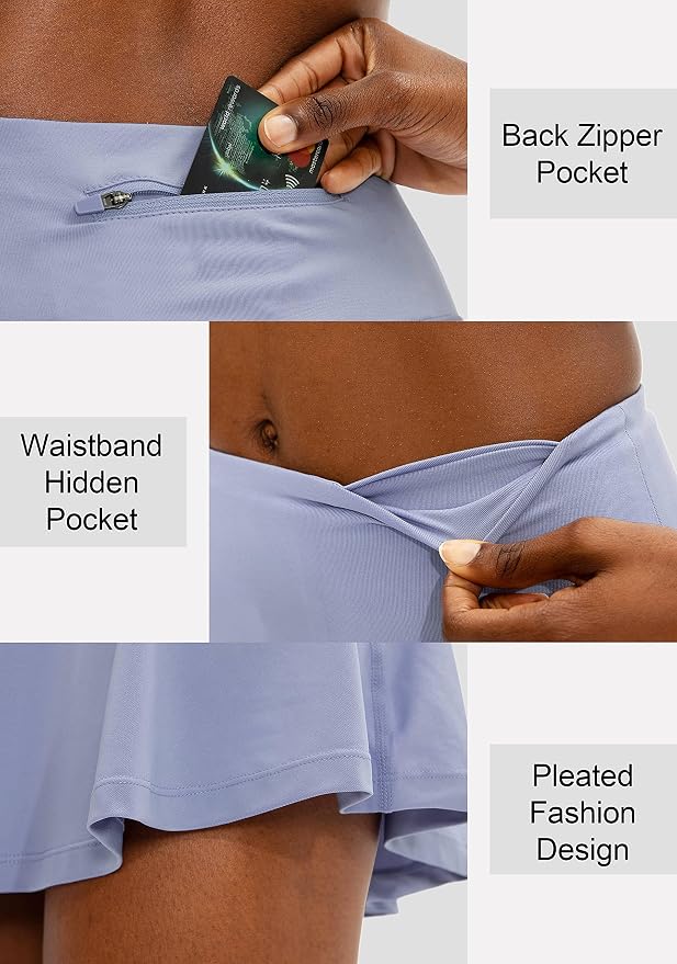 Pleated Tennis Skirt with 4 Pockets | 14", 3.5" High Waisted, Soft, Lightweight, Mesh Built-in Shorts, Dressy, Casual, Athletic, Golf, Skort for Women