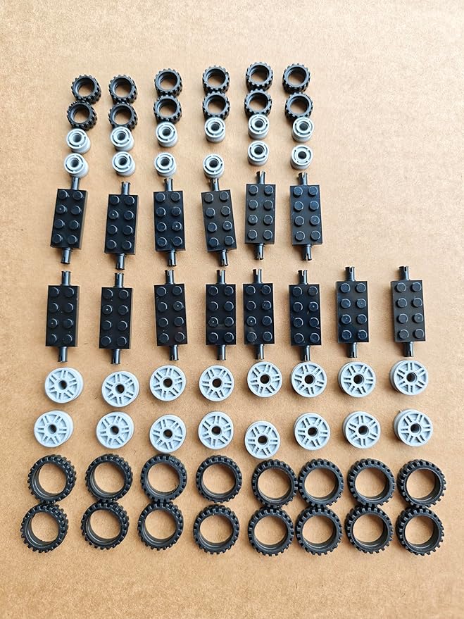70 Pieces City Car Wheels and Axles Set,Car Parts Chassis Pieces Tires Building Blocks, Compatible with Lego for Kids Boys Toy