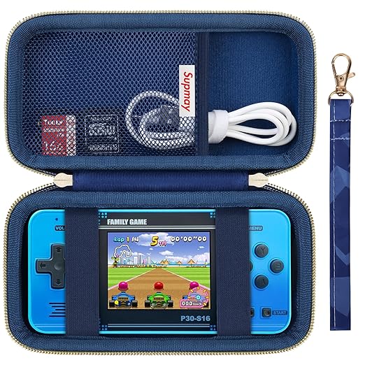Supmay Carrying Case Compatible with WELLST·G Handheld Game for Kids -Preloaded 220 Retro Video Games, Portable Gaming Player Storage Holder Travel Bag with Mesh Pocket for USB Cable, Blue