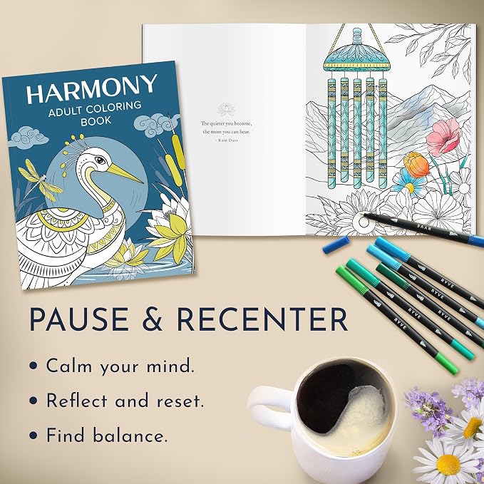 Coloring Books for Adults Relaxation (2 Pack) – Inspirational Quotes with 60 Peaceful Designs on Thick 140gsm Paper – Adult Coloring Book for Women, Stress Relief and Mindful Self-Care Gift Set