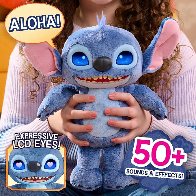 Disney Stitch Just Play Many Moods 14-inch Interactive Plush, 50+ Sounds & Effects, LCD Eyes, Inspired by Disney's New Live-Action Lilo & Stitch Movie, Toy for Fans, Girls, Boys, Kids 3+