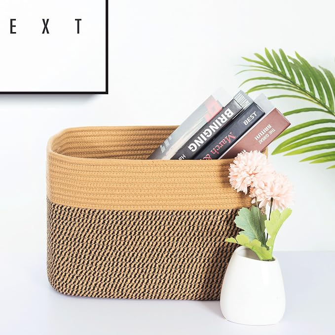 3-Pack Storage Baskets for Shelves, Decorative Baskets for Organizing, Woven Baskets for Storage, Book Basket Cube Storage Bin Box, Pantry Closet and Shoe Organizers, Black Jute