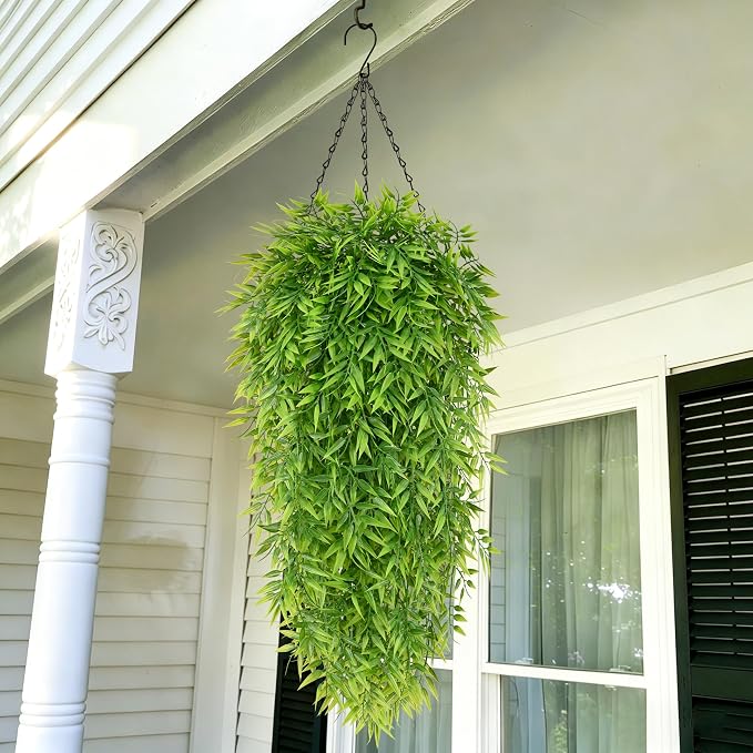 Waipfaru 4Pcs Artificial Hanging Plants, Fake Willow Leaves Vines | UV Resistant Faux Outdoor Plants Ivy Vines for Modern Boho Patio Outdoor Indoor Party Wall Porch Gazebo Aesthetic Decor