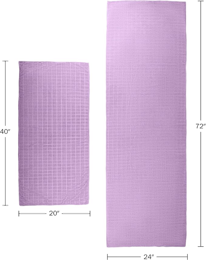 Yoga Mat Towel and Gym Towel Set - 2-Piece Non Slip Set for Hot Yoga, Pilates, and Gym - 72” x 24” Sweat Absorbent and Quick Drying Blanket with Corner Pockets for Mats by Wakeman (Violet)