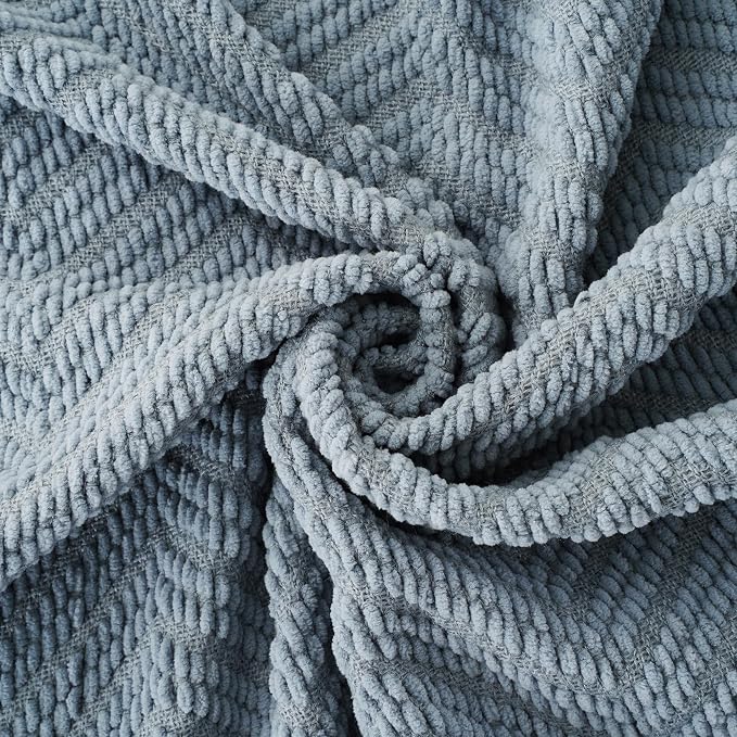 BATTILO HOME Blue Grey Throw Blanket for Couch, Knit Throw Blanket, 50"x60" | Super Soft Dusty Blue Throw Blanket with Tassels, Knit Blanket for Bed,Sofa and Living Room