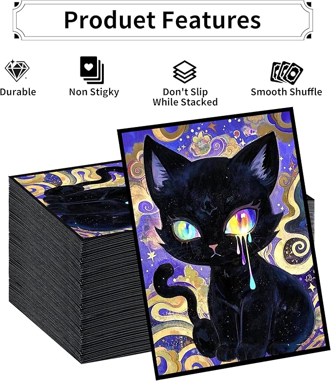 MTG Card Sleeves, Ultra Clear Front & Matte Finish Back, 100 Count Standard Size Matte Art Sleeve for Magic The Gathering (Painted cat)