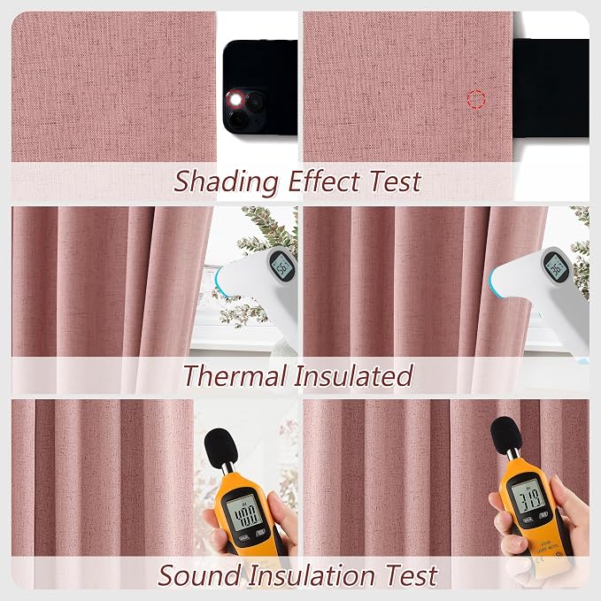 Guken 100% Blackout Curtains 96 Inch Length 2 Panels Set for Living Room Bedroom Back Tab Thermal Insulated Black Out Linen Drapes Room Darkening Window Curtains 96 Inches Long, Ash Rose