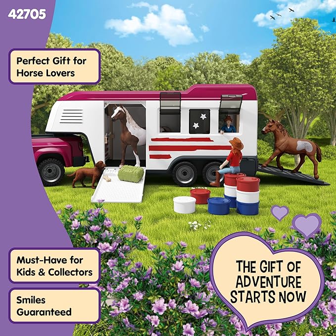 Schleich Horse Club - 119 PC Lakeside Truck and Trailer Playset With 2 Horse Figurines, 2 Poseable Rider Figures and Accessories - Interactive Play for Girls and Boys - Toys for Kids Ages 5+ | 42705