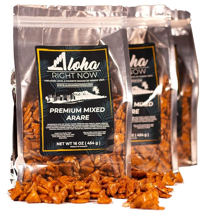 Aloha Right Now Premium Mixed Arare Rice Crackers Mochi Crunch Japanese Hawaiian Style Asian Snack Mix 1 Lbs 16oz (Pack of 3)