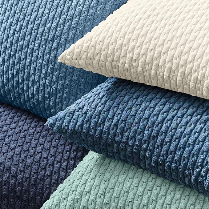 Kevin Textile Soft Corduroy 14"x36" Lumbar Pillow Cover 1 Pack, Blue Grey | Boho Stripe Plush Corduroy Decorative Oblong Cushion Cover Modern Farmhouse Home Decor for Sofa Couch Bed Chair