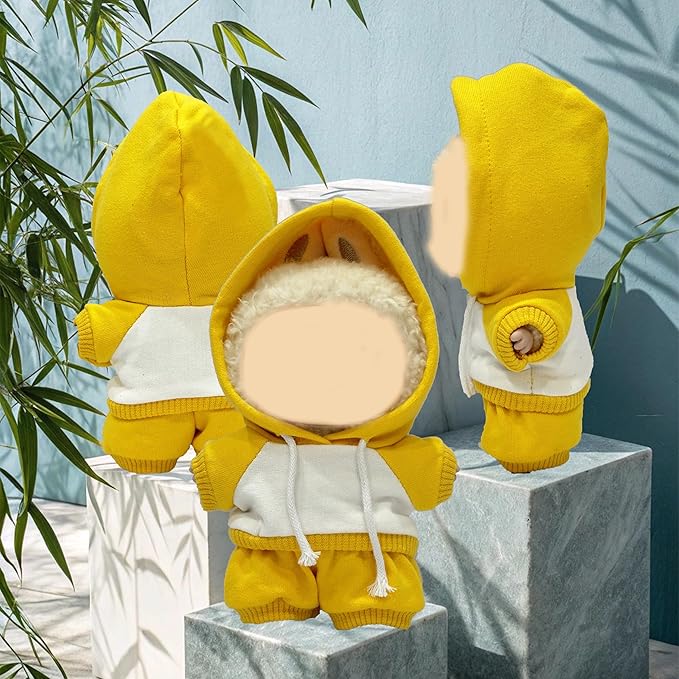 17cm Dolls Clothes,Casual Stylish Hoodies & Pants Doll Outfit Set, Stylish Doll Clothing Accessories for 17cm/15cm-Yellow