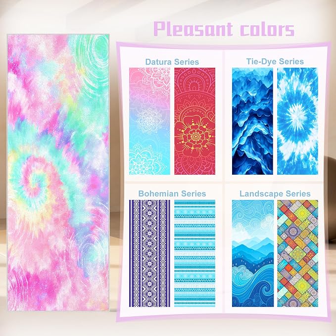 Yoga Mat Towel,Hot Yoga Towel High-Definition Pattern,Machine Washable with Ultra-Absorbent Yoga Towels for Hot Yoga Non Slip for Fitness,Exercise,Pilates,72 x 27 in,Pink and Green Gradient