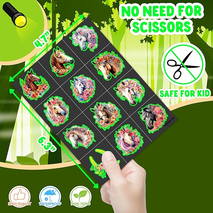 96 PCS Floral Cowgirl Horse Derby Pre-Cut Temporary Tattoos Birthday Party Favors Decorations Supplies Stickers Racing Pink Wild Horse Rodeo Cowboy Girls Boys Men Gift School Prizes Rewards (Luminous)