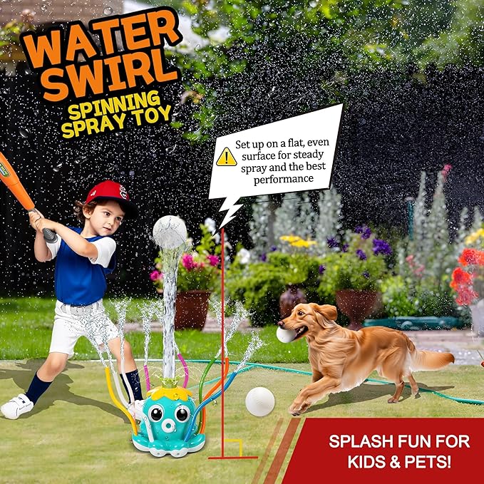 Water Sprinkler Baseball Toy for Kids Outdoor Play Toys – Backyard Summer Splash Game for Boys and Girls, Connects to Garden Hose, Fun Lawn Activity for Yard, Beach, or Birthday Party