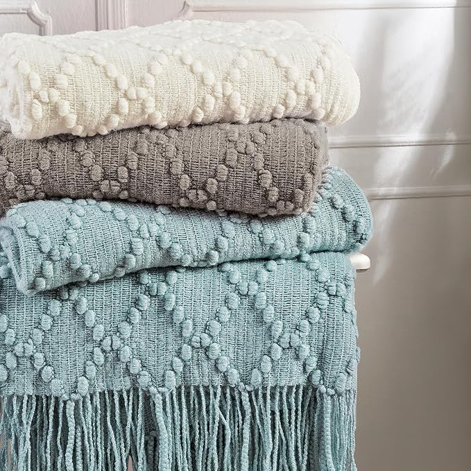 BOURINA Dark Grey Throw Blanket 50 x70 Inch Jacquard Throw Knitted Blanket | Jacquard Argyle Throw Textured Solid Soft Throws and Blankets for Sofa or Bed Knitted Decorative Blanket