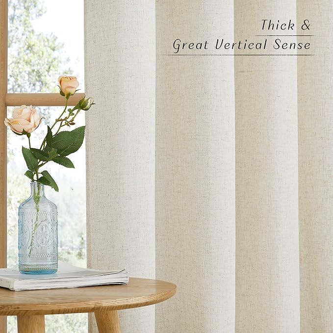 NICETOWN Textured Linen Sheer 108 inch Curtains for Living Room, Grommet Privacy Translucent with Light Filter Thick Flax Sheer Drapes for Bedroom, Natural, W55 x L108, 2 Panels