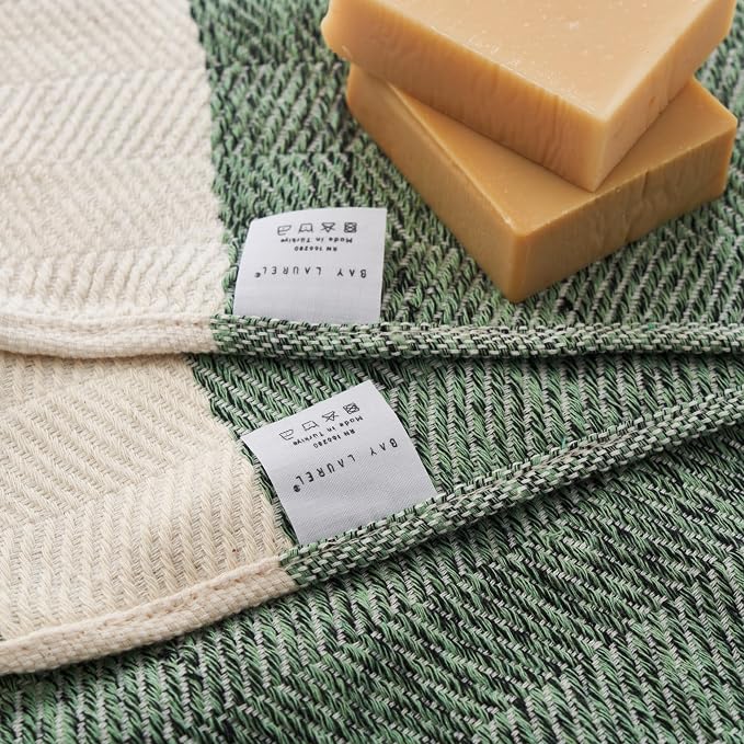 BAY LAUREL Turkish Hand Towel – Pack of 2 | Soft & Absorbent Decorative Towels for Bathroom, Hand, Face, Hair, Gym, Yoga, SPA, Kitchen & Tea | Boho Decor(Army Green, Herringbone 15x26 Inches(Set of 2)