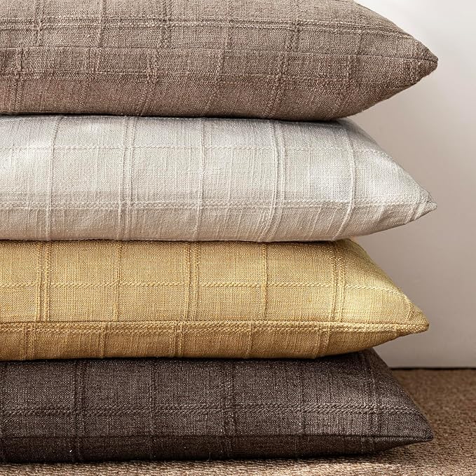 Foindtower Set of 2 Decorative Linen Check Throw Pillow Covers Neutral Farmhouse Vintage Cushion Covers Cozy Modern Boho Accent Home Decor for Sofa Chair Couch Bed Living Room,14×36 Inch,Amber Gold