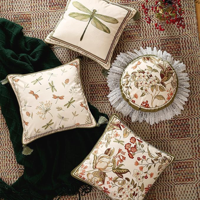 Designer Vintage Velvet Throw Pillow Cover,18"x18"-Grace B | Pillow Cover,Concealed Zipper Design,Dragonfly Pattern,Sofas,Bedroom,Living Room,Lounge Chairs,All Season Home Decor
