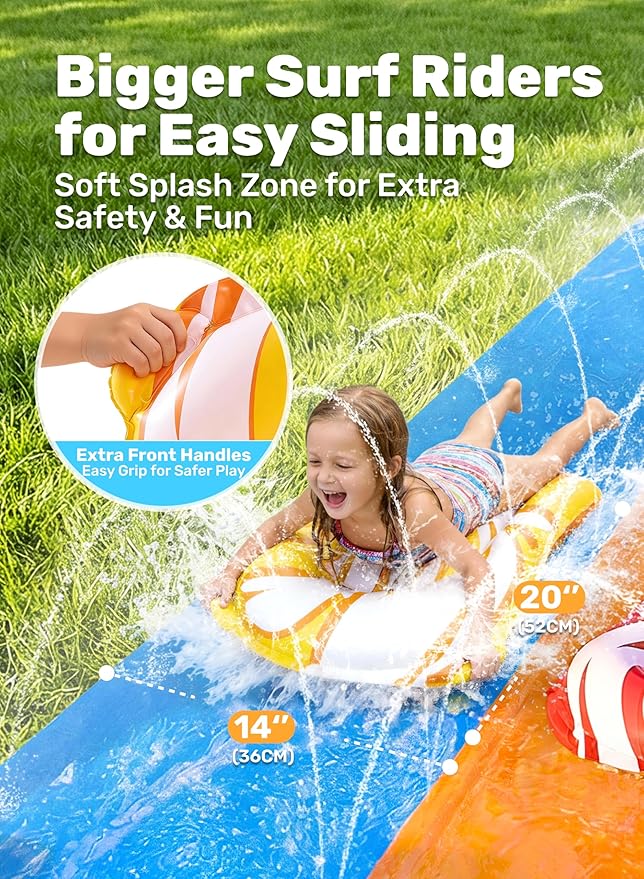 JOYIN 22.5ft Water Slides and 2 Bodyboards, Lawn Water Slide Summer Slip Waterslides Water Toy with Build in Sprinkler for Backyard Outdoor Water Fun for Kids