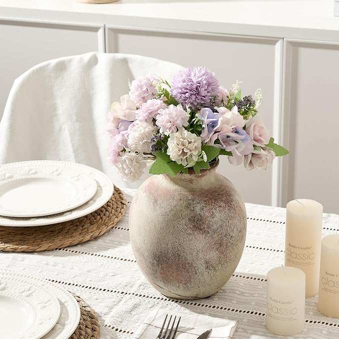 SIDUCAL Ceramic Decorative Flower Vase | 7.48 Inch Pottery Rustic Farmhouse Boho Vase for Home Decor, Table, Living Room, Bathroom, Coffee Desk, Shelf, Mantel Decoration, Wedding, Terra