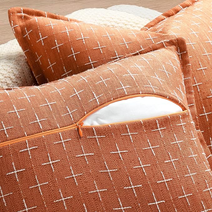 Pillow Covers 16x16 Set of 2 Soft Polyester Textured Pillow Covers with Stylish Flange Edge Cozy Farmhouse Throw Pillows for Couch Bed Sofa Living Room