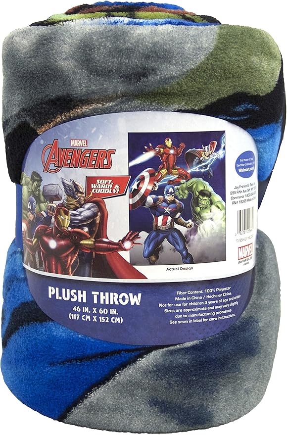 Jay Franco Plush Throw Blanket – 46" x 60" Inches Kids Hero Soft & Cozy Fleece Throw for Bedroom & Couch Décor, Official Licensed Product, Blue - Avengers