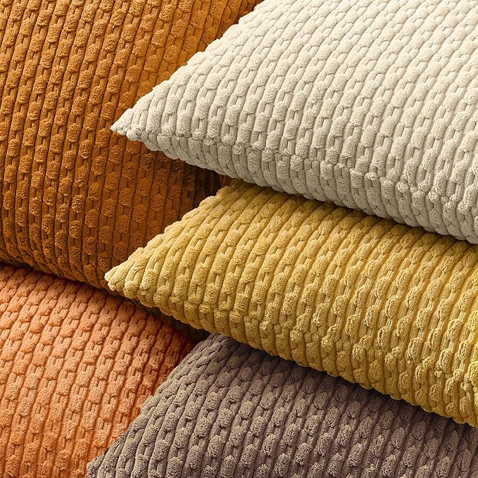 Kevin Textile Soft Corduroy 14"x24" Lumbar Pillow Cover 1 Pack, Khaki | Boho Stripe Plush Corduroy Decorative Oblong Cushion Cover Modern Farmhouse Home Decor for Sofa Couch Bed Chair
