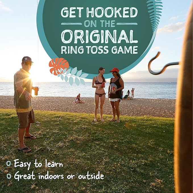 Tiki Toss Ring Toss Game for Adults - Hook and Ring Games with String and Hooks for Indoor/Outdoor Use, Man Cave Decor & Stuff, Gifts for Men/College - Standard or Deluxe 12.3" / Tiny 5"